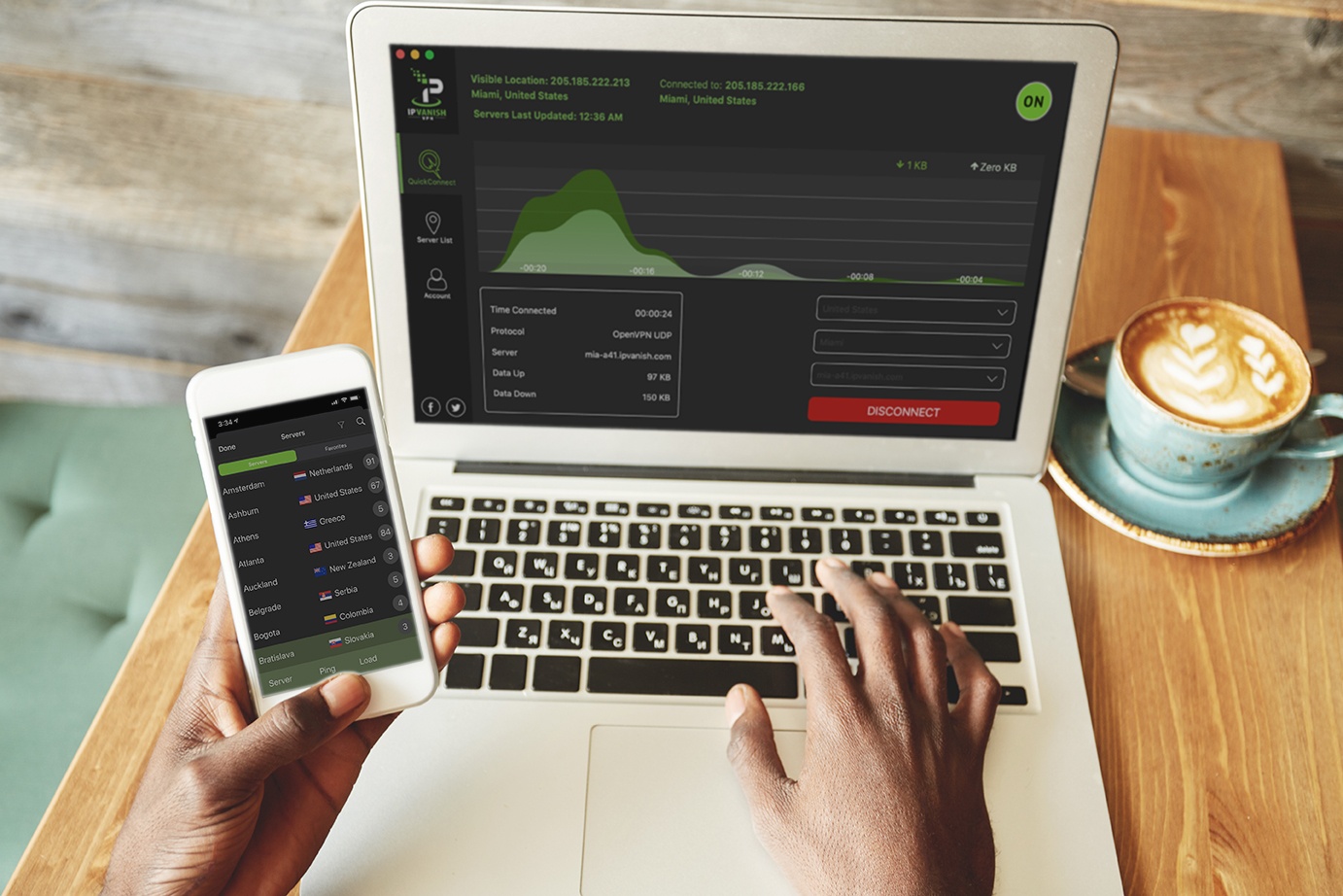 IPVanish app on laptop and mobile devices