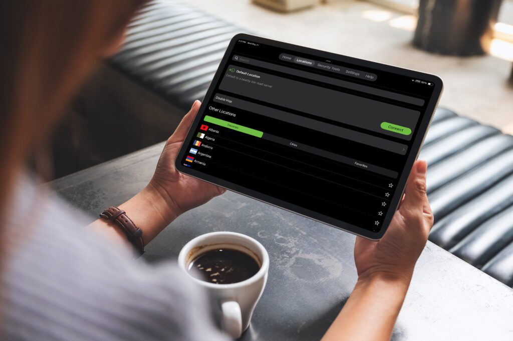 IPVanish app on iOS tablet