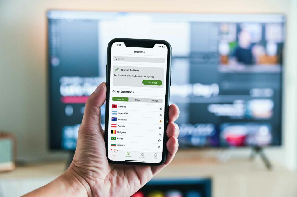 A person using IPVanish VPN app on mobile