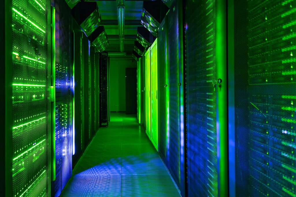 green and blue server room