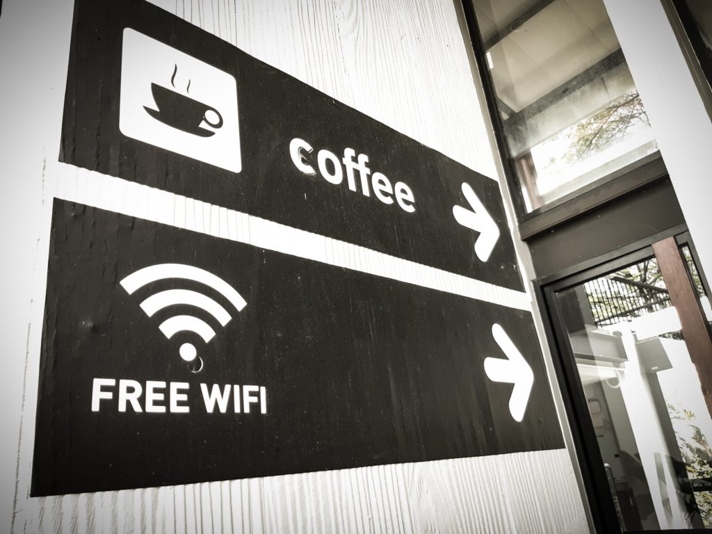 free wifi and coffee shop sign