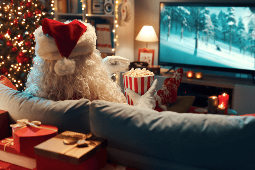 Santa watching the best holiday movies on streaming.