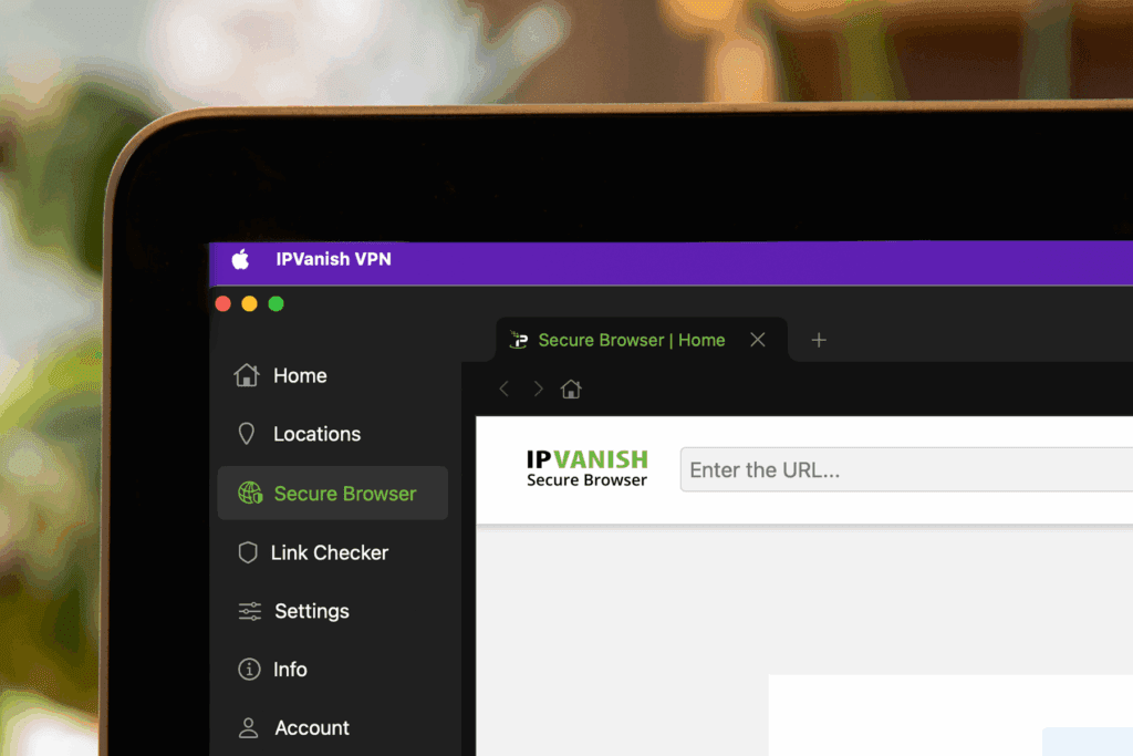A close up image from the IPVanish Mac App displaying the new Secure Browser integration on desktop
