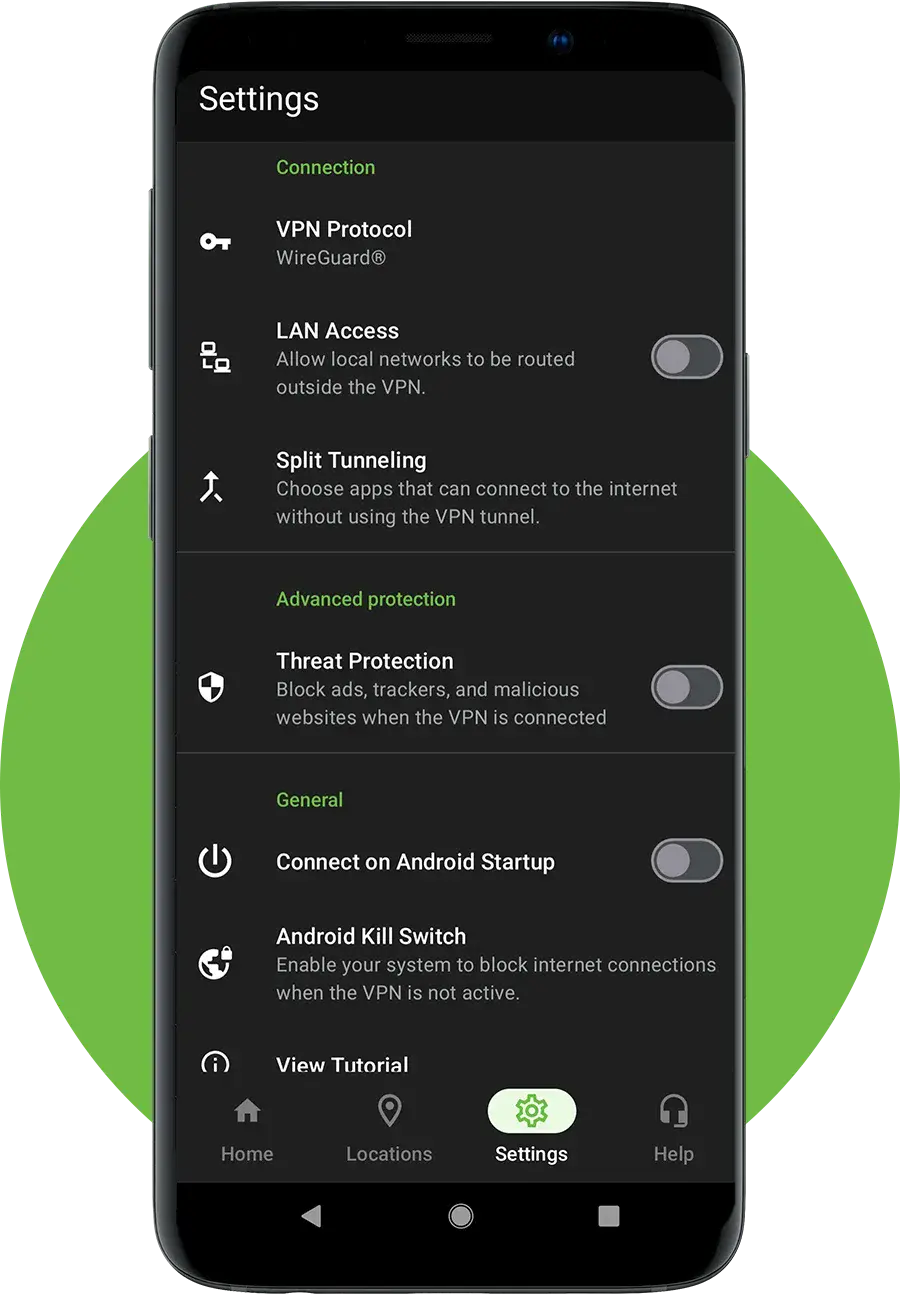 IPVanish app settings on mobile