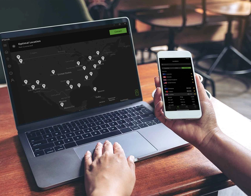 IPVanish app on laptop and mobile device