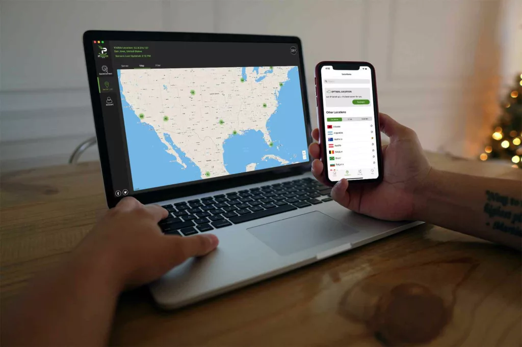 IPVanish VPN and Storage on laptop and phone