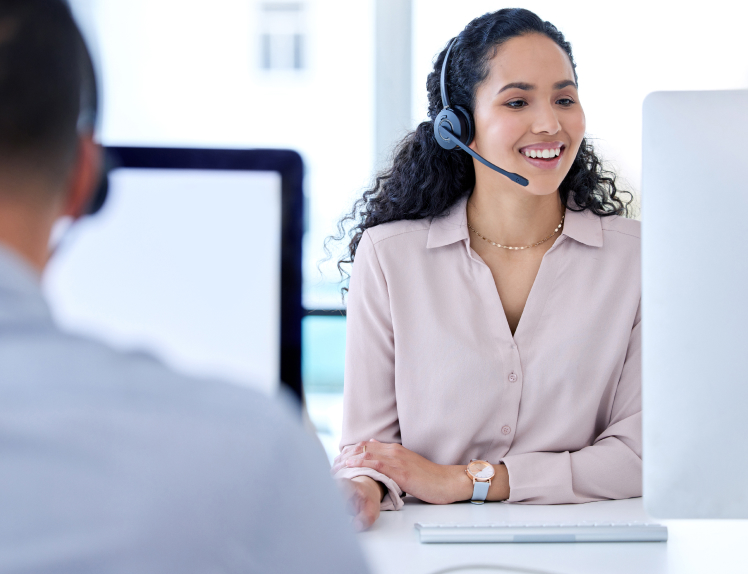 Femal support worker providing customer service