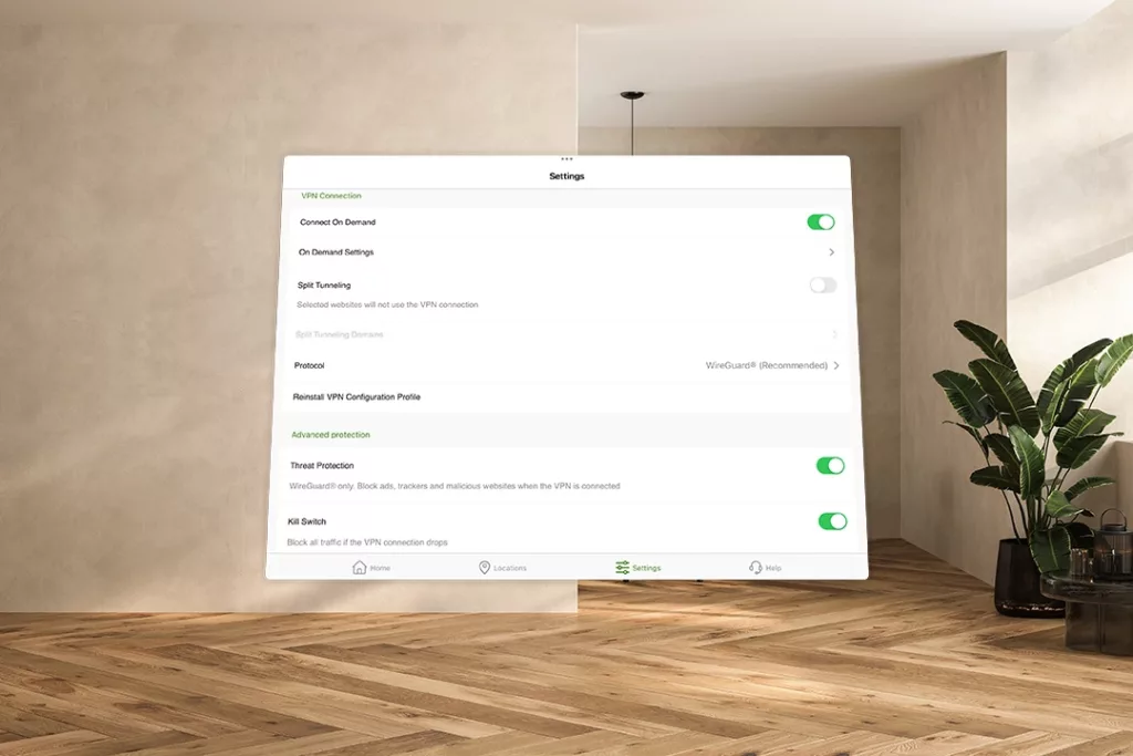 IPVanish app on Apple Vision Pro